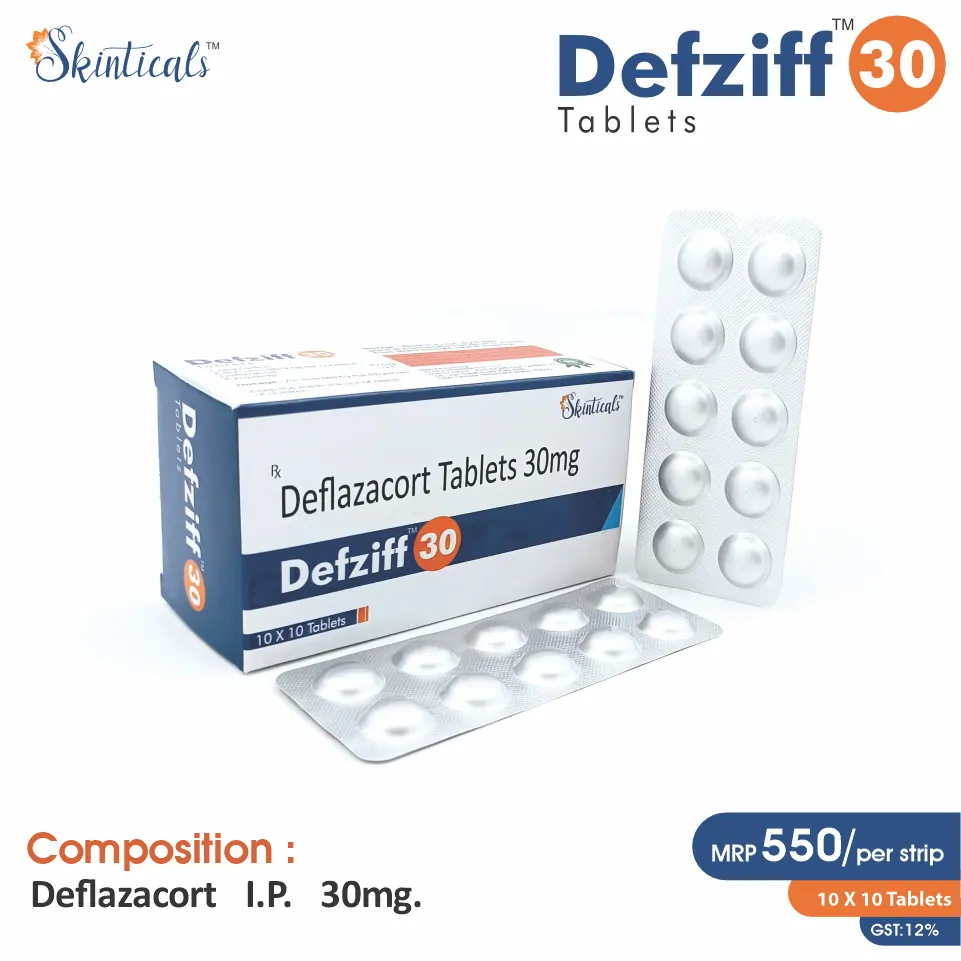 Deflazacort 30mg Tablet at Best Price in PCD Pharma Franchise for Corticosteroid and Anti-inflammatory Therapy.